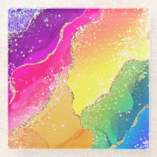 Dessous-de-verre En Verre Arc-en-ciel brillant et agate de fausse brillance