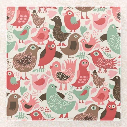 Dessous-de-verre En Verre arrière - plan avec les oiseaux mignons (Devant)