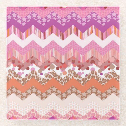 Dessous-de-verre En Verre arrière - plan de zigzag rose (Devant)
