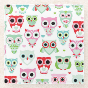 Dessous-de-verre En Verre arrière - plan en pastel de hibou de couleur de