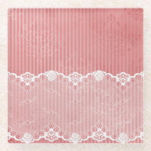 Dessous-de-verre En Verre Arrière - plan rose et blanc avec la dentelle