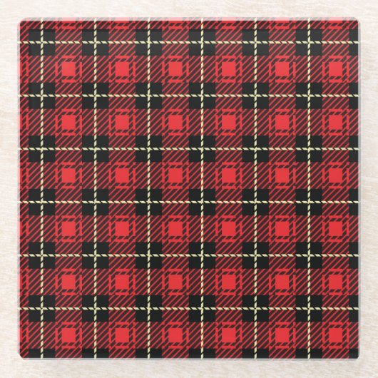 Dessous-de-verre En Verre Arrière - plan rouge de plaid (Devant)