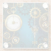 Dessous-de-verre En Verre Arrière - plan turquoise à vapeur avec engrenages (Dos)