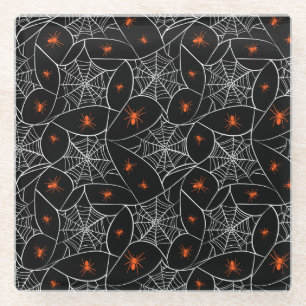 Dessous-de-verre En Verre Arrière - plan web d'Halloween et araignées.