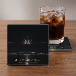 Dessous-de-verre En Verre Arrivée d'un jet de luxe exécutif après les heures