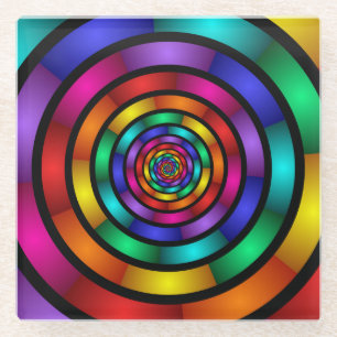Dessous-de-verre En Verre Arrondi et psychédélique coloré Art moderne fracta
