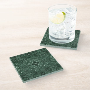 Dessous-de-verre En Verre Art à l'encre d'alcool abstrait Maze Green