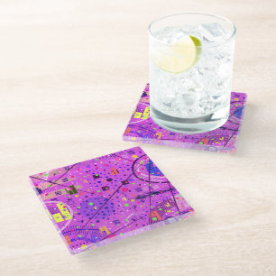 Dessous-de-verre En Verre Art abstrait : Glitch violet