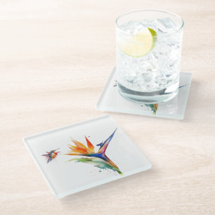 Dessous-de-verre En Verre Art Colibri et Oiseau de Paradis