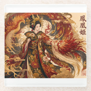 Dessous-de-verre En Verre Art de Geisha Phoenix Japonais Conception de Myt