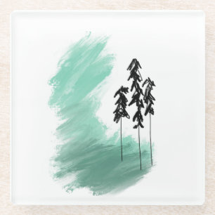 Dessous-de-verre En Verre art de l'arbre vert scandinave simple moderne ment
