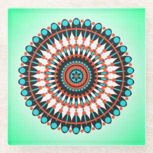 Dessous-de-verre En Verre Art de mandala géométrique coloré-46456