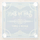 Dessous-de-verre En Verre Art Déco Mariage Elegant Gold Blue Enregistrer la  (Dos)