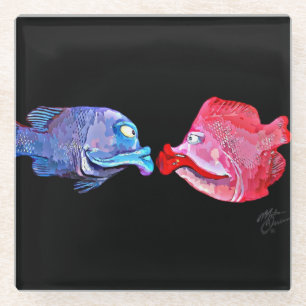 Dessous-de-verre En Verre Art "embrassant poissons" par Mike Quinn