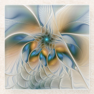 Dessous-de-verre En Verre Art fractal abstrait et aérien avec du bleu