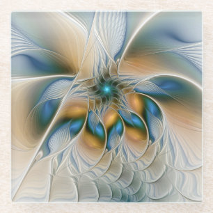 Dessous-de-verre En Verre Art fractal abstrait et aérien avec du bleu