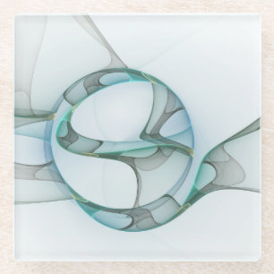 Dessous-de-verre En Verre Art fractal abstrait moderne bleu turquoise gris