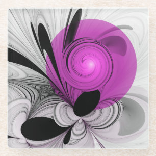 Dessous-de-verre En Verre Art fractal abstrait noir gris avec magenta