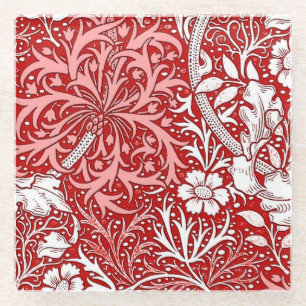Dessous-de-verre En Verre Art Nouveau Algue Floral, Rouge Foncé et Blanc