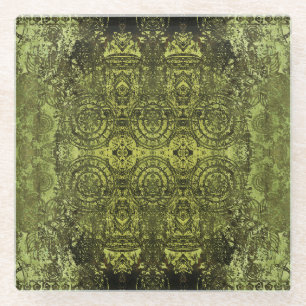 Dessous-de-verre En Verre Art Nouveau : Ornement Vintage coloré.