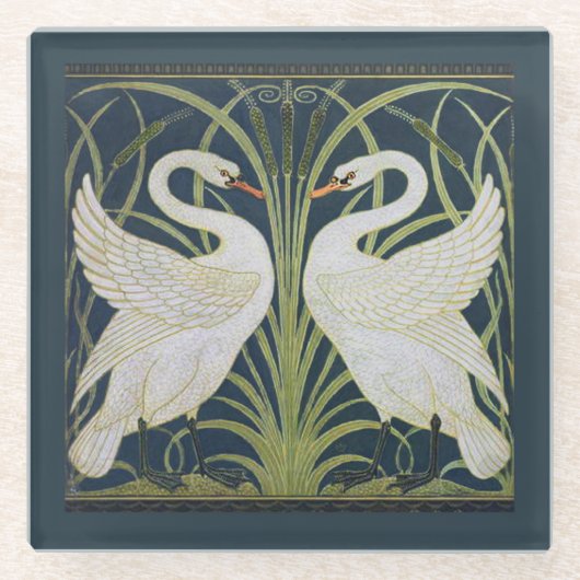 Dessous-de-verre En Verre Art Nouveau Swan Deux Swans (Devant)