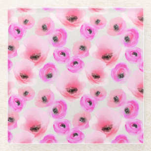 Dessous-de-verre En Verre Art numérique d'aquarelle rose Fleurs