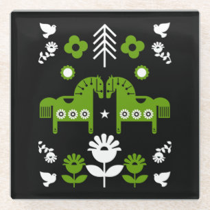 Dessous-de-verre En Verre Art populaire de cheval scandinave