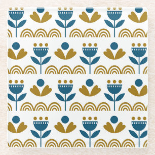 Dessous-de-verre En Verre Art populaire scandinave, motif coloré.