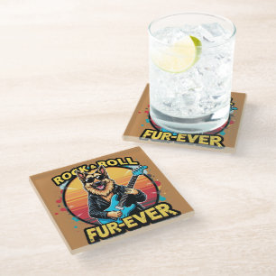 Dessous-de-verre En Verre Art Rétro du Crépuscule avec Berger Allemand Rock