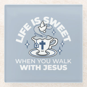 Dessous-de-verre En Verre Art Vivant Fidèle - Teacup avec Croix et Dove