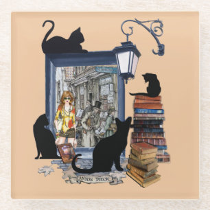 Dessous-de-verre En Verre Artiste néerlandais vintage et chats noirs