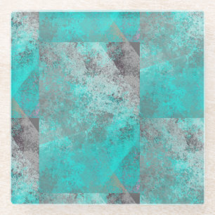 Dessous-de-verre En Verre Aspect Aqua Turquoise et pierre grise