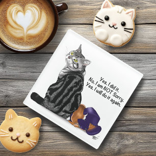 Dessous-de-verre En Verre Aucun Remorque Tabby Chat Drôle