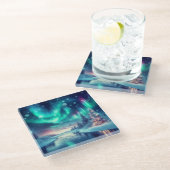 Dessous-de-verre En Verre aurora borealis/Noël/hiver (Incliné)