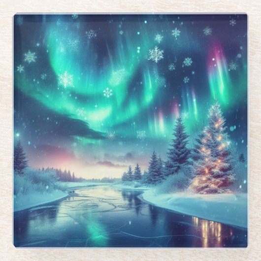 Dessous-de-verre En Verre aurora borealis/Noël/hiver (Devant)