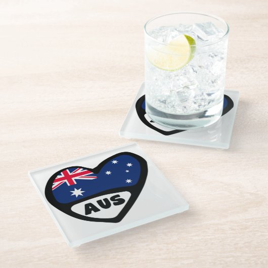 Dessous-de-verre En Verre Australie Pays Code Drapeau Coeur AUS (Incliné)