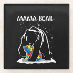 Dessous-de-verre En Verre Autiste Mama Bear Autisme Puzzle Pièce Faux de n
