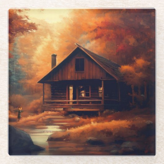 Dessous-de-verre En Verre Automne/Automne/Halloween/Peinture rustique (Devant)