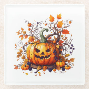 Dessous-de-verre En Verre automne Halloween drôle citrouille