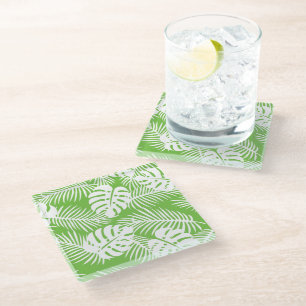 Dessous-de-verre En Verre automne tropical, motifs de feuilles d'été