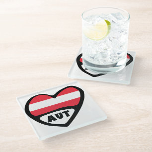 Dessous-de-verre En Verre Autriche Code Pays Drapeau Coeur AUT
