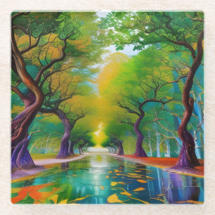Dessous-de-verre En Verre Avenue des arbres feuilles d'automne