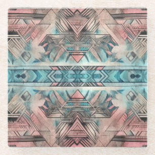 Dessous-de-verre En Verre Aztec Sud-Ouest Pastel Rose Et Bleu