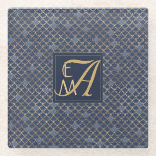 Dessous-de-verre En Verre Balances de sirène Monogramme Marine Bleu Or Décor