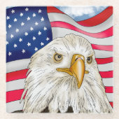 Dessous-de-verre En Verre Bald Eagle devant le drapeau américain Art patriot (Devant)