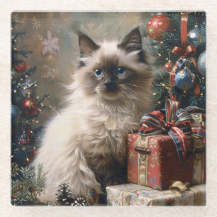 Dessous-de-verre En Verre Balinais Kitten Noël Portrait de chat