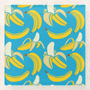 Dessous-de-verre En Verre Bananes jaunes, motif arrière - plan bleu