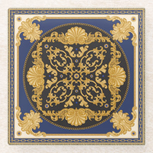 Dessous-de-verre En Verre Bandana Print : Black Blue Gold.