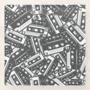 Dessous-de-verre En Verre Bande de cassette : Motif Vintage monochrome
