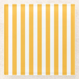 Dessous-de-verre En Verre Bandes de bonbons jaune et blanc ensoleillé